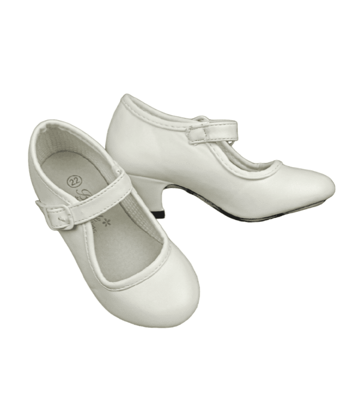 Zapatos Flamenca Niña Blancos Clásicos con Hebilla