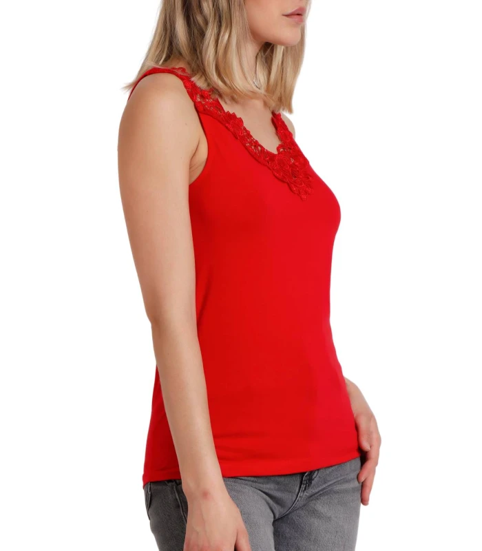 Camiseta Sin Mangas Escote Guipur Rojo Admas