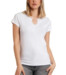 Camiseta Mujer Manga Corta Blanca Guipur 43531 Admas