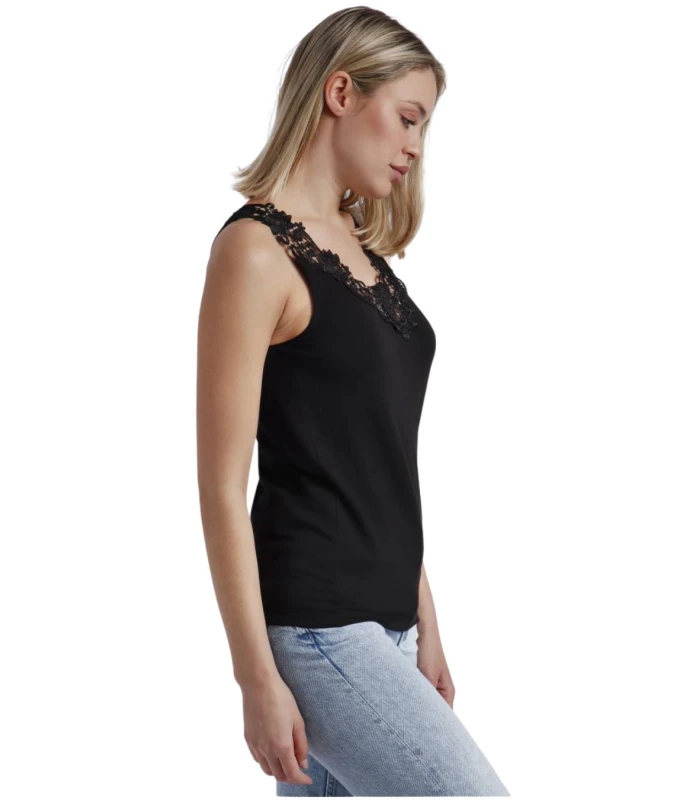 Camiseta Sin Mangas Escote Guipur Negro Admas