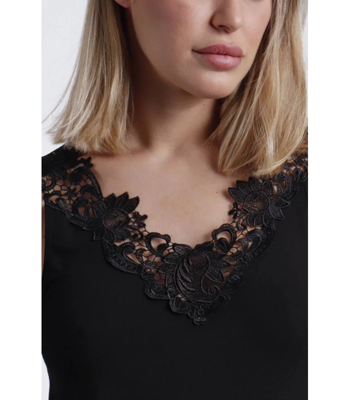 Camiseta Sin Mangas Escote Guipur Negro Admas