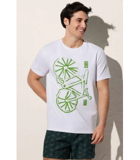 Camiseta Hombre Estampado Bicicleta Blanca 90501 Ysabel Mora