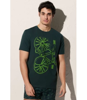 Camiseta Hombre Estampado Bicicleta Verde 90501 Ysabel Mora