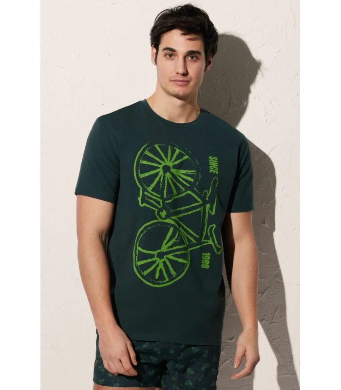 Camiseta Hombre Estampado Bicicleta Verde 90501 Ysabel Mora