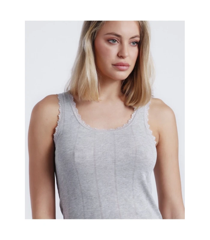 Camiseta Básica de Tirantes para Mujer Admas Punto de Canalé Elástico Gris Jaspe 43481