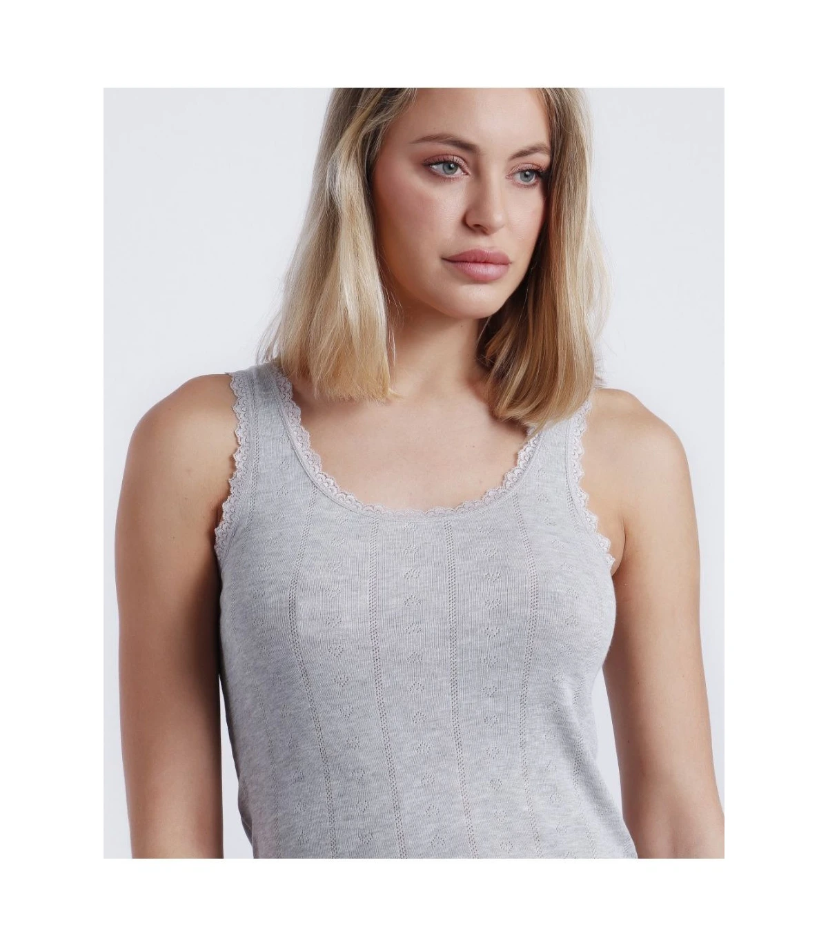 Camiseta Básica de Tirantes para Mujer Admas Punto de Canalé Elástico Gris Jaspe 43481