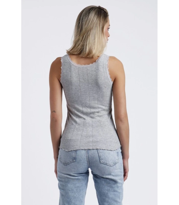 Camiseta Básica de Tirantes para Mujer Admas Punto de Canalé Elástico Gris Jaspe 43481