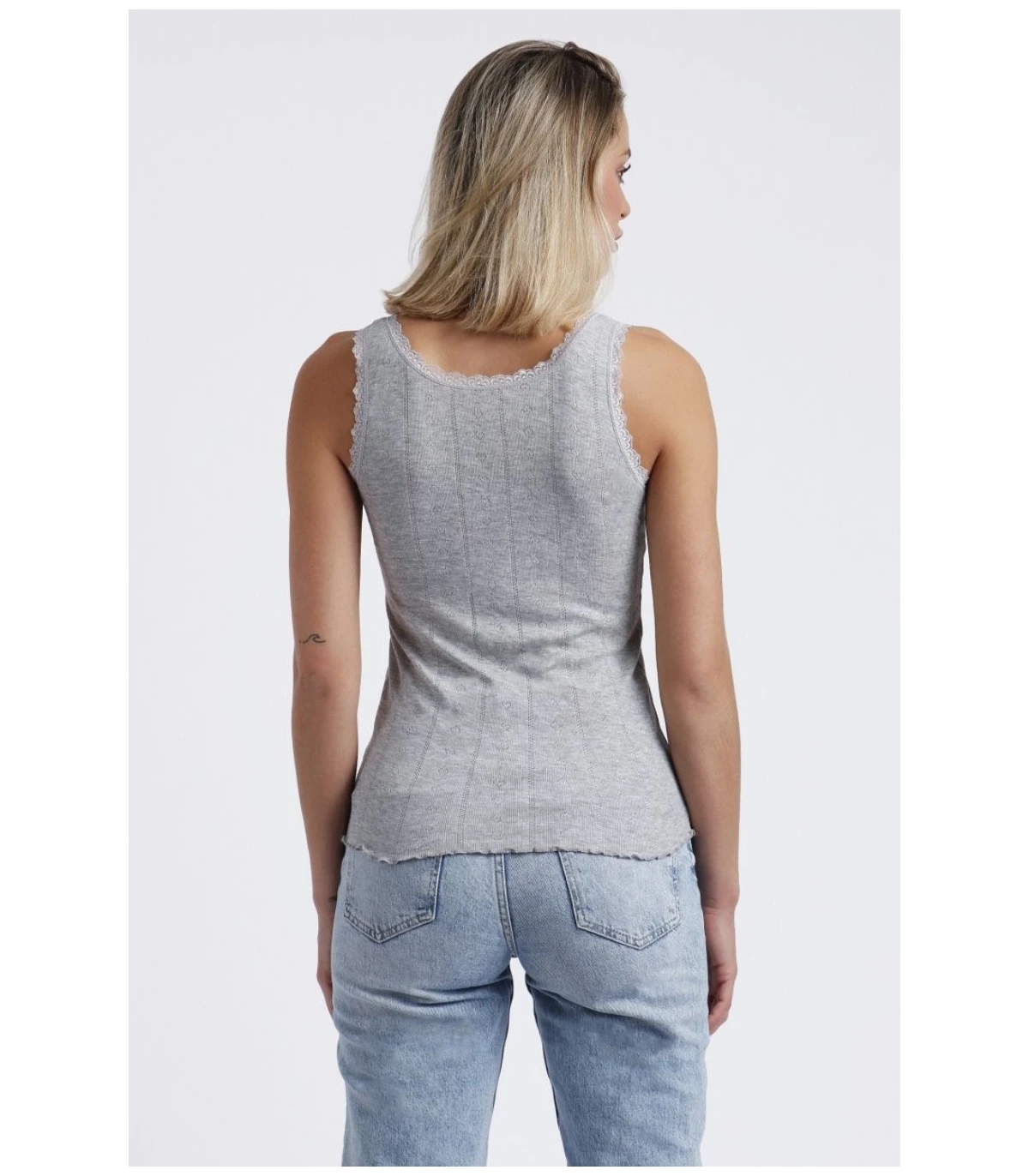 Camiseta Básica de Tirantes para Mujer Admas Punto de Canalé Elástico Gris Jaspe 43481