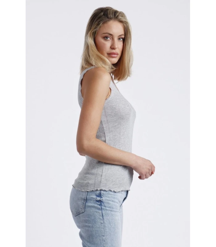 Camiseta Básica de Tirantes para Mujer Admas Punto de Canalé Elástico Gris Jaspe 43481