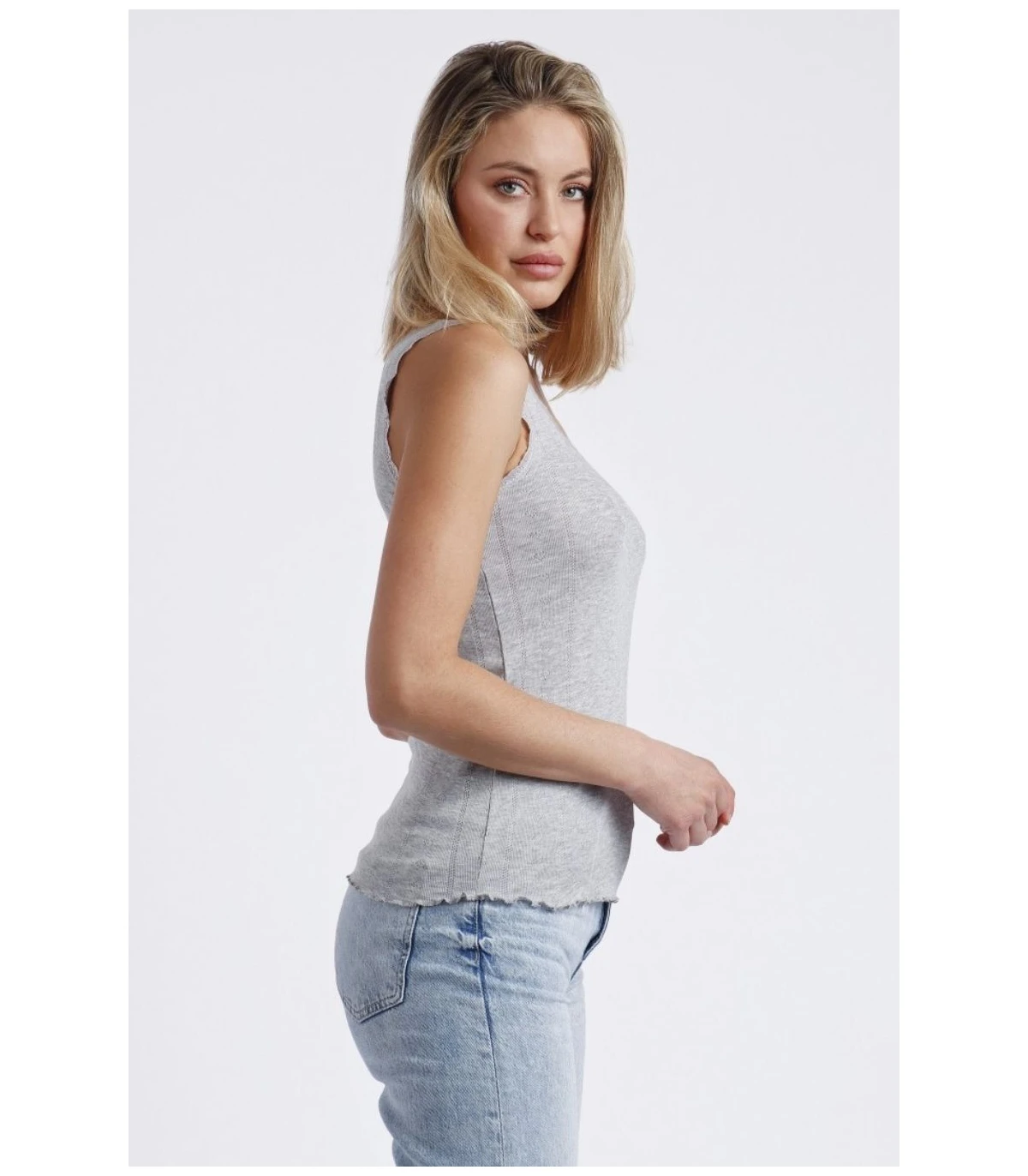 Camiseta Básica de Tirantes para Mujer Admas Punto de Canalé Elástico Gris Jaspe 43481