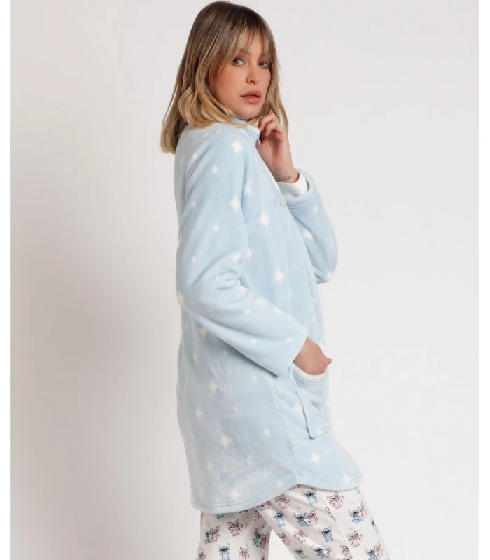 Bata Calentita Disney Ohana para Mujer - Manga Larga Azul con Cremallera