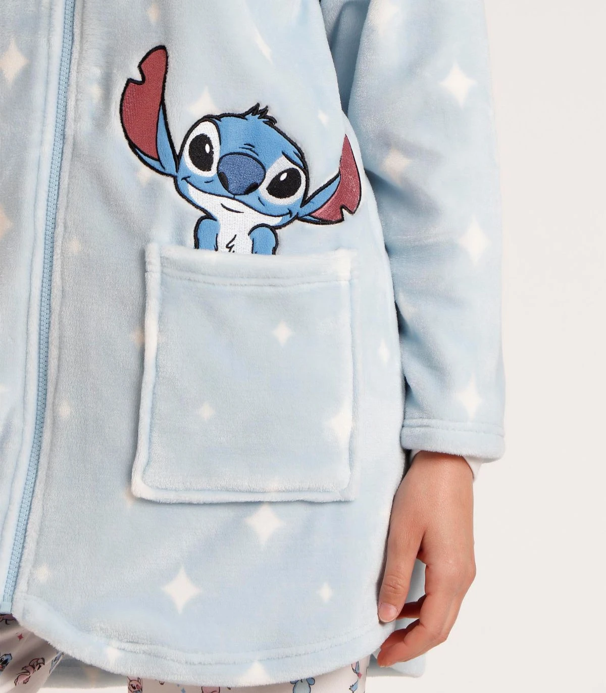 Bata Calentita Disney Ohana para Mujer - Manga Larga Azul con Cremallera