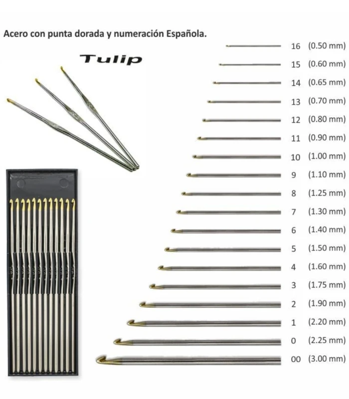 Agujas Ganchillo de Acero "Oro" - Numeración Española