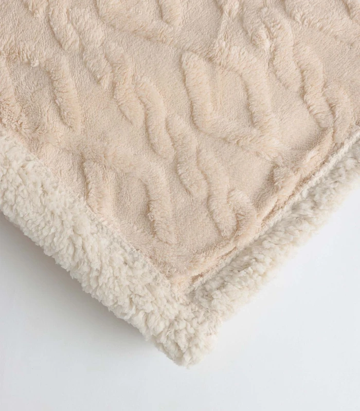 Manta Doble Cara ADMAS Corel Jacquard y Borreguito - Azul, Cava y Rose (150x200 cm)