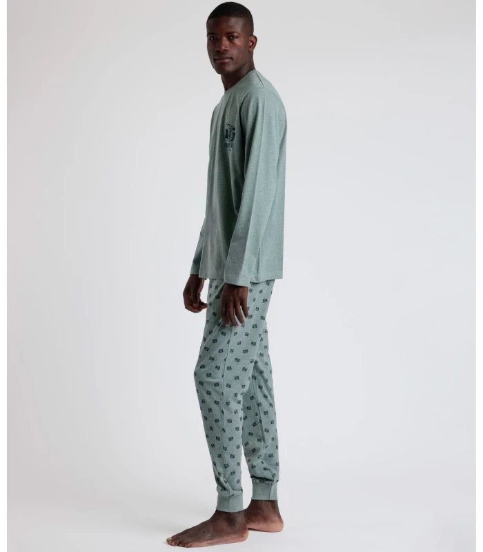 Pijama STAY AT HOME Picture para Hombre - Manga Larga Caqui con Pantalón Estampado
