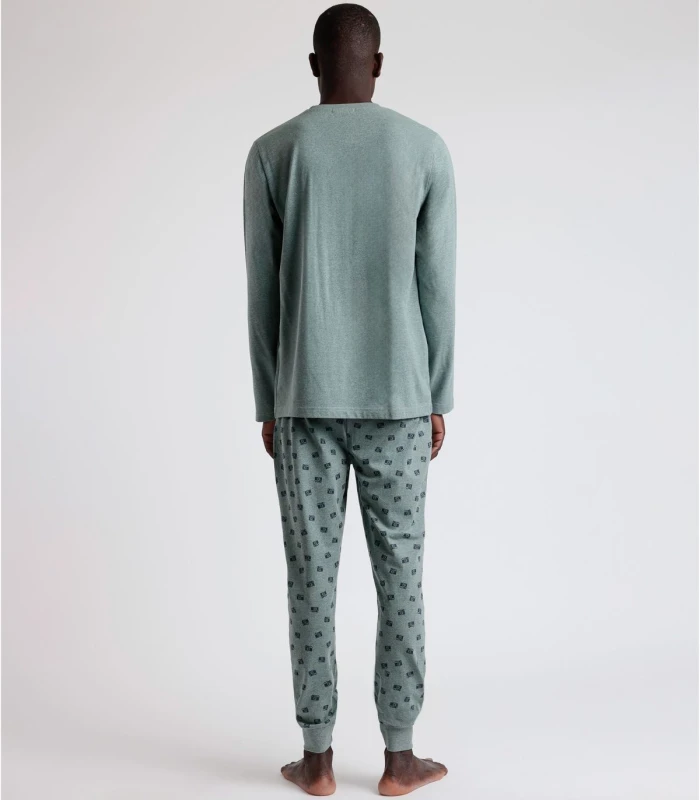 Pijama STAY AT HOME Picture para Hombre - Manga Larga Caqui con Pantalón Estampado