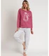 Pijama ADMAS Bunnies On The Moon para Mujer - Manga Larga Rosa con Pantalón Estampado Talla L