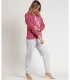 Pijama ADMAS Bunnies On The Moon para Mujer - Manga Larga Rosa con Pantalón Estampado Talla L