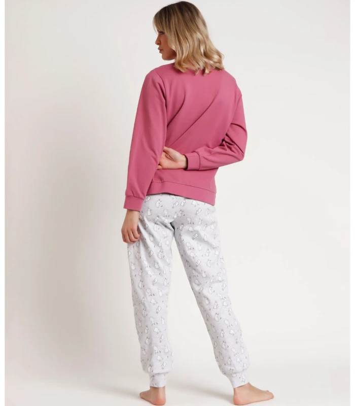 Pijama ADMAS Bunnies On The Moon para Mujer - Manga Larga Rosa con Pantalón Estampado Talla L