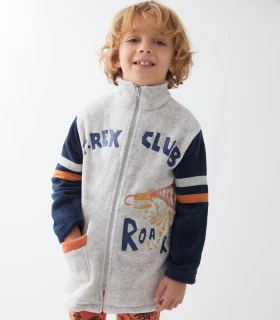 Bata de Coralina con Cremallera y Bolsillo para Niño - Talla 2 a 16 Años - Color Gris T-Rex