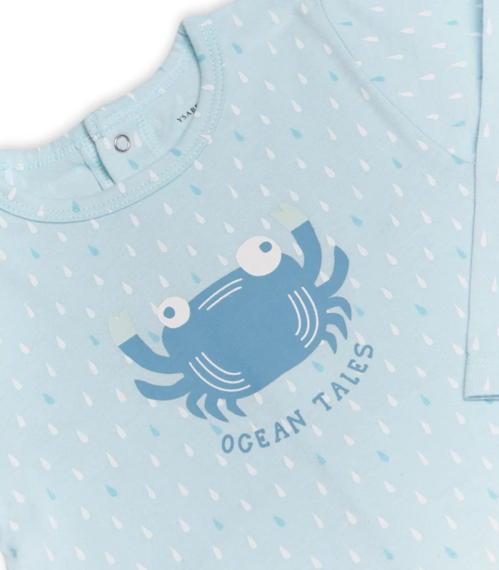 Pelele Bebé Manga Larga 25565 - Algodón 100% Natural + Suela Antideslizante - Estampado Gotas de Agua