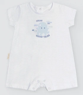 Pelele Bebé Manga Corta Ocean Tales 25566 - Algodón 100% Natural - Estampado Rayas Azules