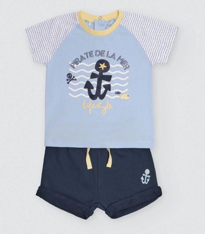 Conjunto Bebé Ancla Rayas Algodón Verano