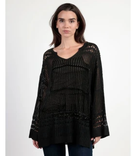 Suéter Crochet Mujer Manga Larga Punto Calado Admas Negro