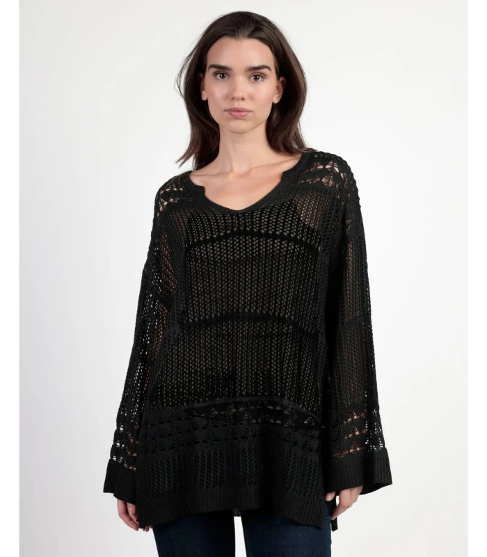 Suéter Crochet Mujer Manga Larga Punto Calado Admas Negro