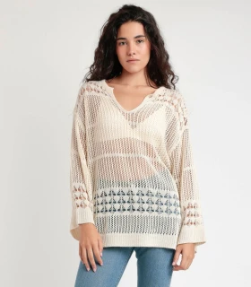 Suéter Crochet Mujer Manga Larga Punto Calado Admas BEIGE
