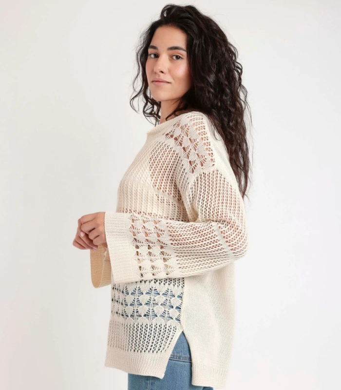 Suéter Crochet Mujer Manga Larga Punto Calado Admas BEIGE