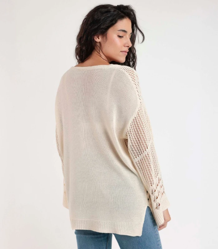 Suéter Crochet Mujer Manga Larga Punto Calado Admas BEIGE