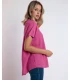 Camisa Fluida Manga Corta Mujer Cuello Mao Admas Fucsia