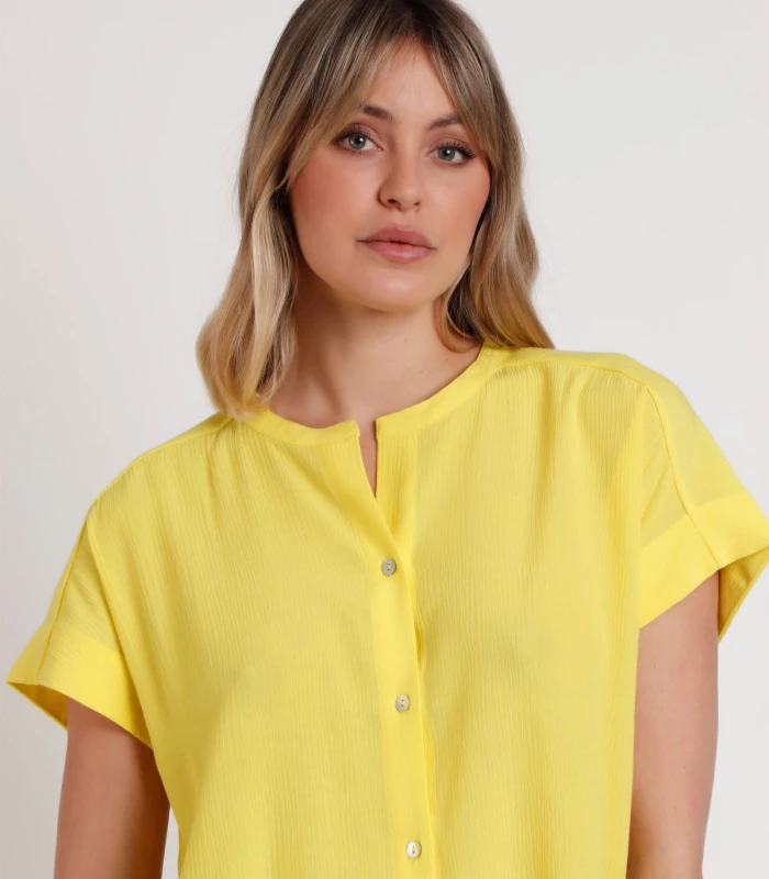 Camisa Fluida Manga Corta Mujer Cuello Mao Admas Lima