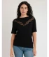 Camiseta Manga Corta Mujer Encaje Cuello Redondo Admas Negro