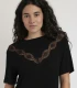Camiseta Manga Corta Mujer Encaje Cuello Redondo Admas Negro