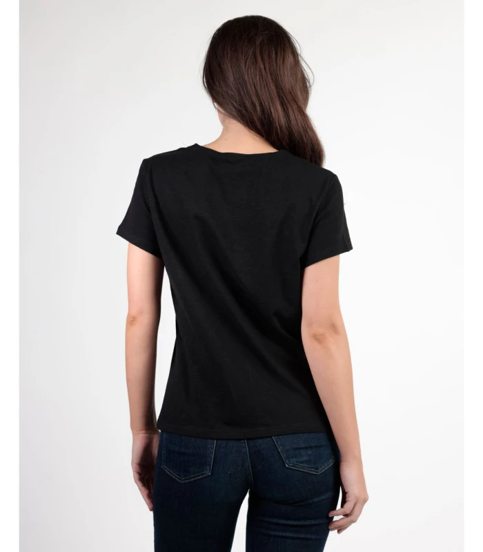 Camiseta Manga Corta Mujer Pico Puntilla Guipur Admas Negro