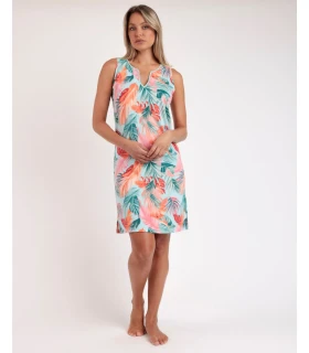 Camisola Sin Mangas Mujer Pico Estampado Hojas Admas Garden Azul