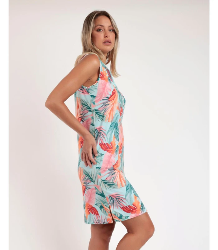 Camisola Sin Mangas Mujer Pico Estampado Hojas Admas Garden Azul