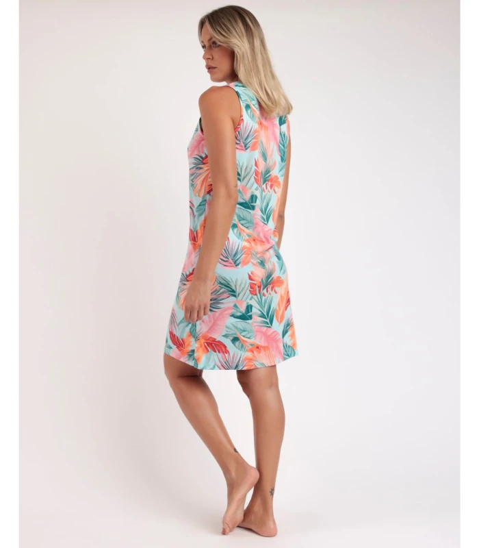 Camisola Sin Mangas Mujer Pico Estampado Hojas Admas Garden Azul