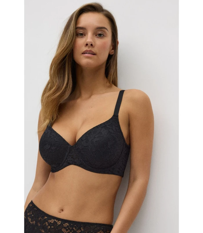 Conjunto Sujetador Push-Up Tanga Encaje Floral 10749