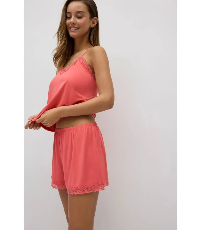 Conjunto Camiseta Tirantes Pantalón Corto Encaje 10758 Ysabel Mora