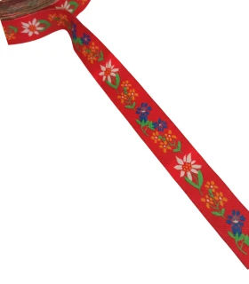 Tapacosturas Tela Rojo Estampado Flores Ancho 2 cm