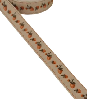 Tapacosturas Tela Beige y Naranja con Estampado de Fruta Ancho 2.5cm