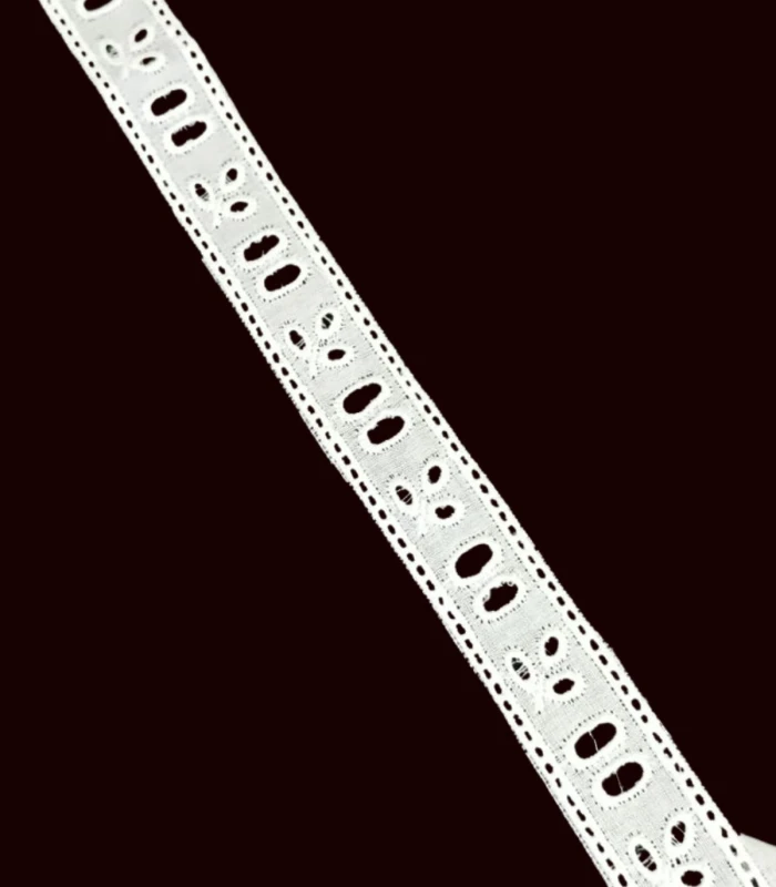Entredós Pasacintas Bordado Suizo Blanco 100% Algodón Ancho 13 mm