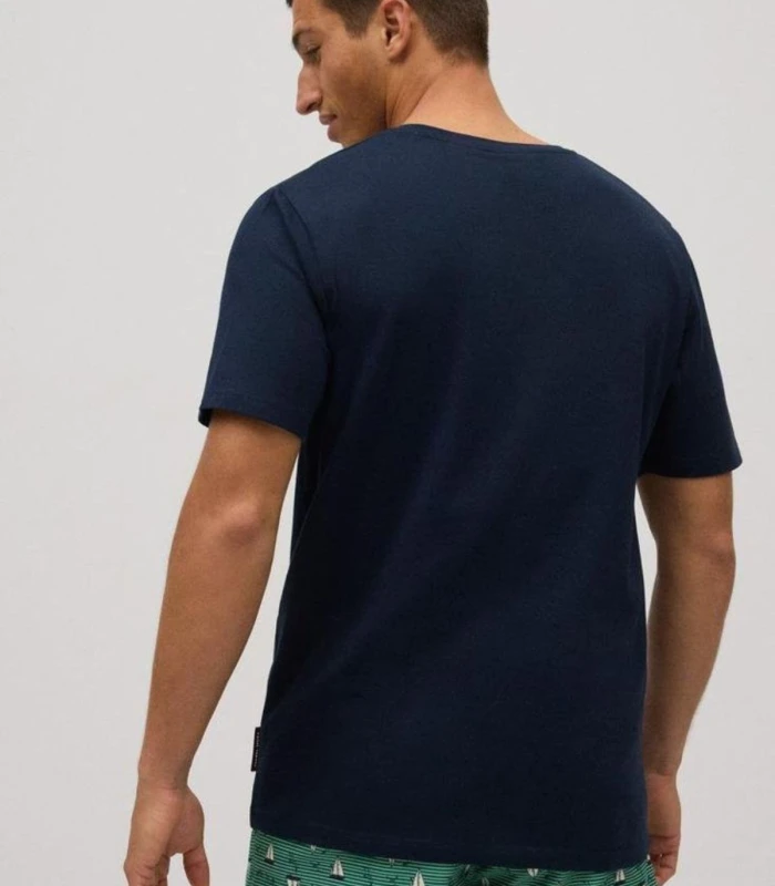 Camiseta Hombre Azul Marino con Estampado Marinero – Manga Corta
