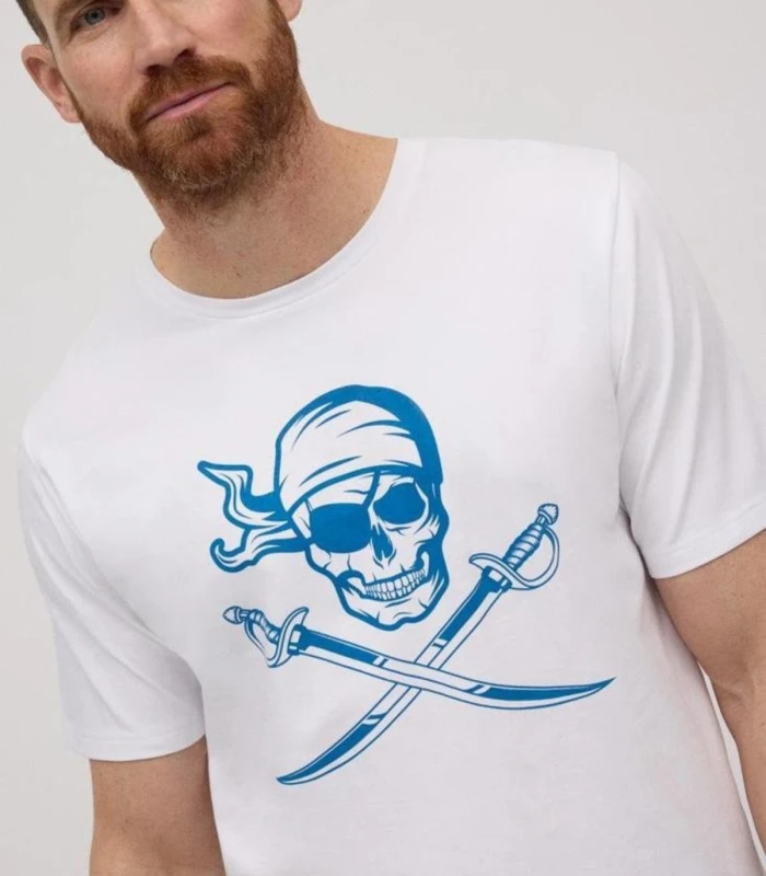 Camiseta manga corta estampada calavera pirata
