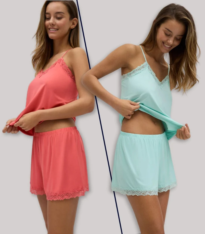 Conjunto Camiseta Tirantes Pantalón Corto Encaje 10758 Ysabel Mora