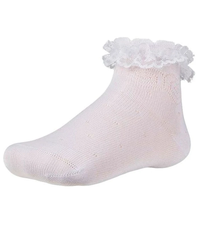 Calcetín Bebé Blanco Calado Con Encaje Ysabel Mora 32239