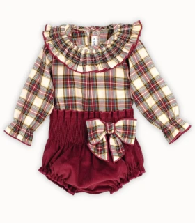 Conjunto Pololo Bebé Niña Calamaro 11241 Cuadros Burdeos